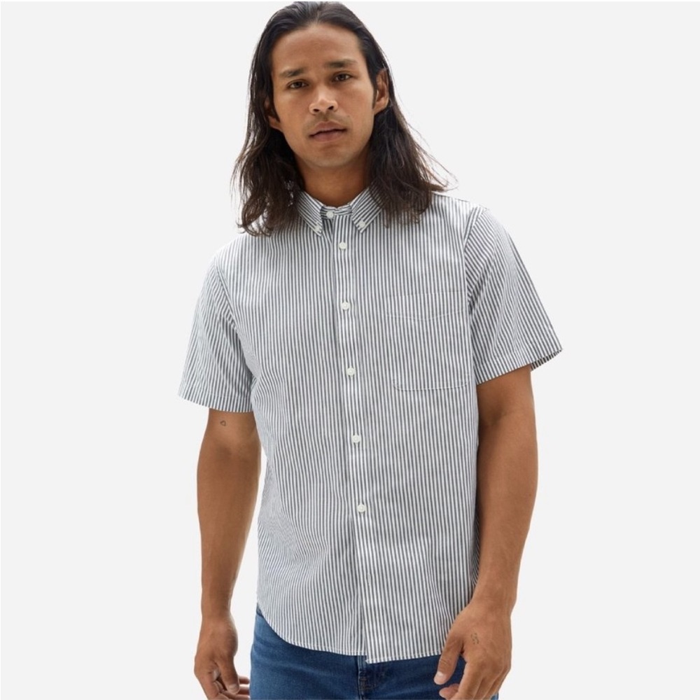 Everlane Blue Striped Button-Down Short Sleeve